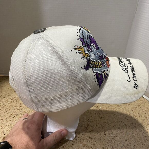 Vintage Ed Hardy By Christian Audigier White Skull With Rhinestones Trucker Hat main image 6